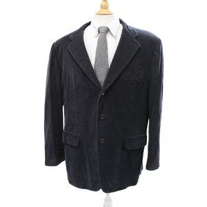 Belvest Mens Dark Gray Striped Cotton Cashmere Blazer Button Collared Size 46
